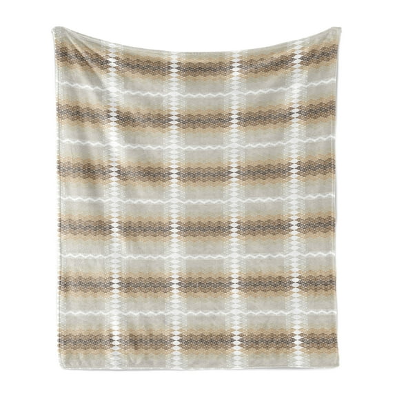 Abstract Soft Flannel Fleece Throw Blanket, Inspirations in Culture Motifs Arrangement Ornamental, Cozy Plush for Indoor and Outdoor Use, 60" x 80", Beige Brown White, by Ambesonne