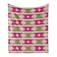 thumbnail image 1 of Abstract Soft Flannel Fleece Throw Blanket, Inspired Motif Ornamental Horizontal Lines, Cozy Plush for Indoor and Outdoor Use, 50" x 60", Olive Green Pink, by Ambesonne, 1 of 5