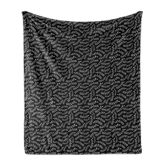 Abstract Soft Flannel Fleece Throw Blanket, Laurel Plant Silhouettes in Grunge Pattern Monochrome Illustration, Cozy Plush for Indoor and Outdoor Use, 50" x 60", Charcoal Grey and Pearl, by Ambesonne