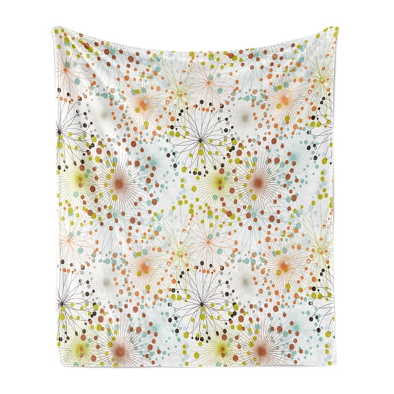 Abstract Soft Flannel Fleece Throw Blanket, Abstract Lines with Colorful Dots Curves Floral Inspirations in Absurd Artwork, Cozy Plush for Indoor and Outdoor Use, 50" x 70", Multicolor, by Ambesonne