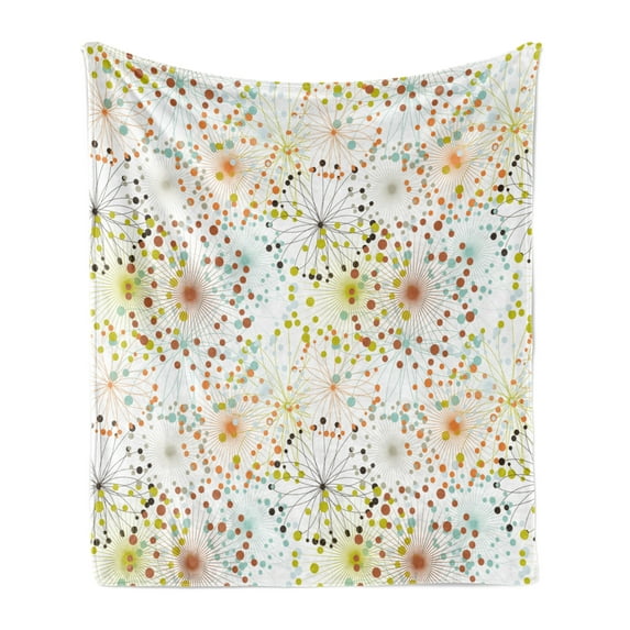 Abstract Soft Flannel Fleece Throw Blanket, Abstract Lines with Colorful Dots Curves Floral Inspirations in Absurd Artwork, Cozy Plush for Indoor and Outdoor Use, 70" x 90", Multicolor, by Ambesonne