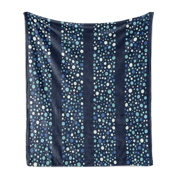 Abstract Soft Flannel Fleece Throw Blanket, Little Dots Circles in Different Shades on Striped Bands Illustration, Cozy Plush for Indoor and Outdoor Use, 60" x 80", Indigo Violet Blue, by Ambesonne