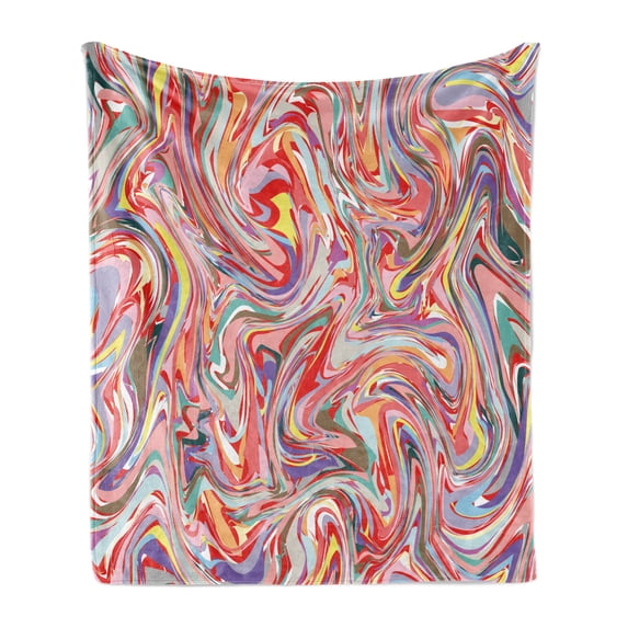 Abstract Soft Flannel Fleece Throw Blanket, Mix of Colors Messy Dirty Look Flow Splash Splatter Grunge Retro Graphic, Cozy Plush for Indoor and Outdoor Use, 60" x 80", Multicolor, by Ambesonne