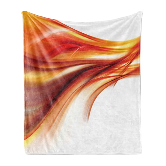 Abstract Soft Flannel Fleece Throw Blanket, Modern Contemporary Abstract Smooth Lines Blurred Smock Art Flowing Rays Print, Cozy Plush for Indoor and Outdoor Use, 50" x 70", Orange Red, by Ambesonne