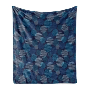 Abstract Soft Flannel Fleece Throw Blanket, Modern Digital Featured Polka Dots Extravagant Dotted Circles, Cozy Plush for Indoor and Outdoor Use, 50" x 60", Pale Blue Navy Blue, by Ambesonne