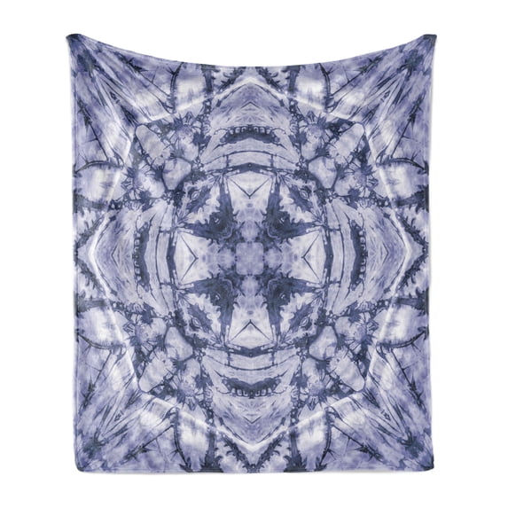 Abstract Soft Flannel Fleece Throw Blanket, Modern Form Generated by Resisting Twisting Fractal Saturated Effects, Cozy Plush for Indoor and Outdoor Use, 60" x 80", Lavender Blue Indigo, by Ambesonne