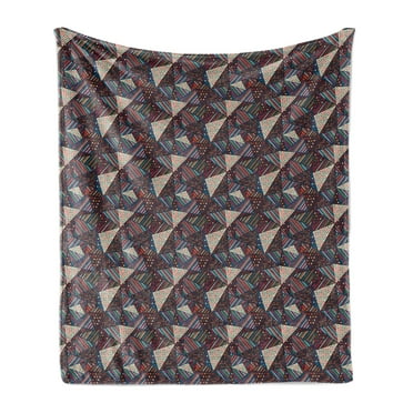 Abstract Soft Flannel Fleece Throw Blanket, Modern Geometric Triangles Stripes Dots Repetitive Illustration, Cozy Plush for Indoor and Outdoor Use, 70" x 90", Brown and Multicolor, by Ambesonne