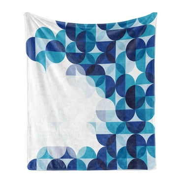 Abstract Soft Flannel Fleece Throw Blanket, Modern Geometrical Circled Pattern Plain Background Artwork, Cozy Plush for Indoor and Outdoor Use, 60" x 80", Dark Blue White and Blue, by Ambesonne