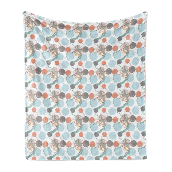 Abstract Soft Flannel Fleece Throw Blanket, Modern Pastel Digital Style Watercolor Circles and Flower Petals Paintbrush Art, Cozy Plush for Indoor and Outdoor Use, 50" x 60", Multicolor, by Ambesonne