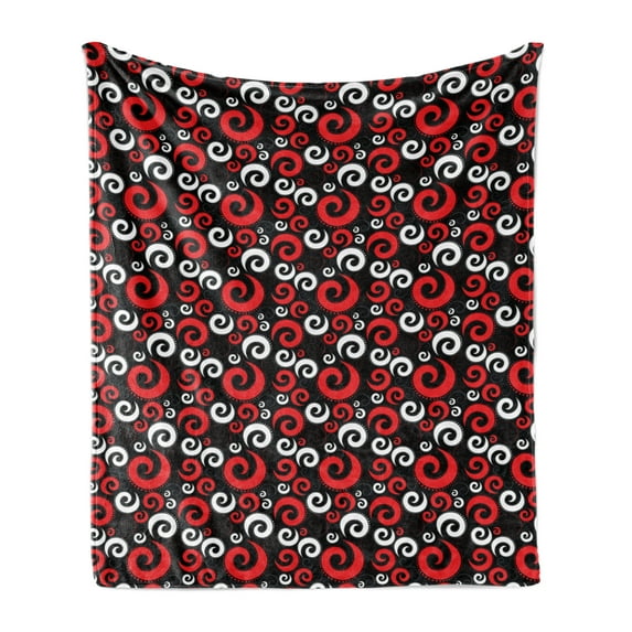 Abstract Soft Flannel Fleece Throw Blanket, Modern Pattern Swirl Shapes Dots Spirals Vintage Style Illustration, Cozy Plush for Indoor and Outdoor Use, 50" x 60", White Black, by Ambesonne