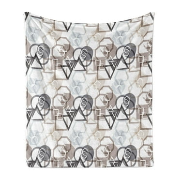 Abstract Soft Flannel Fleece Throw Blanket, Modern Pattern with Triangles Squares Plygons Circles Grunge Composition, Cozy Plush for Indoor and Outdoor Use, 70" x 90", Grey Black Cocoa, by Ambesonne