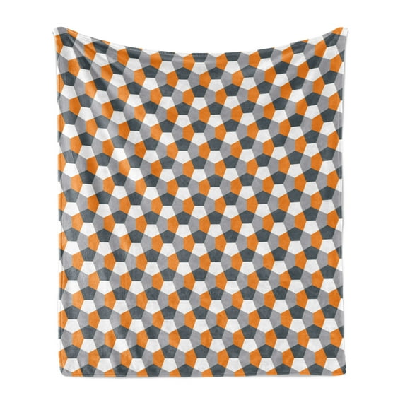 Abstract Soft Flannel Fleece Throw Blanket, Modern Style Origami Inspired Mosaic Tile with Hexagonal Shapes, Cozy Plush for Indoor and Outdoor Use, 60" x 80", Charcoal Grey Orange, by Ambesonne