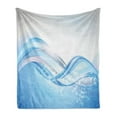 thumbnail image 1 of Abstract Soft Flannel Fleece Throw Blanket, Modern Wavy Ocean Surfer Summertime Themed Bubble Detailed Work of Art, Cozy Plush for Indoor and Outdoor Use, 70" x 90", Pale Blue and White, by Ambesonne, 1 of 5
