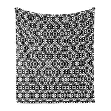 Abstract Soft Flannel Fleece Throw Blanket, Monochrome Squares of Many Sizes Motif with Grid Design Geometric Rows Pattern, Cozy Plush for Indoor and Outdoor Use, 60" x 80", Black White, by Ambesonne