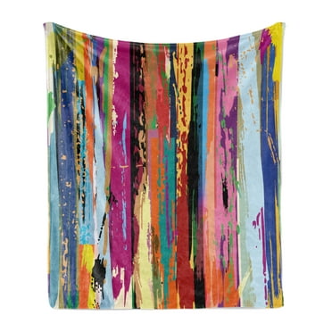 Abstract Soft Flannel Fleece Throw Blanket, Multicolored Expressionist Work of Art Vibrant Rainbow Design Tainted Pattern, Cozy Plush for Indoor and Outdoor Use, 50" x 60", Multicolor, by Ambesonne
