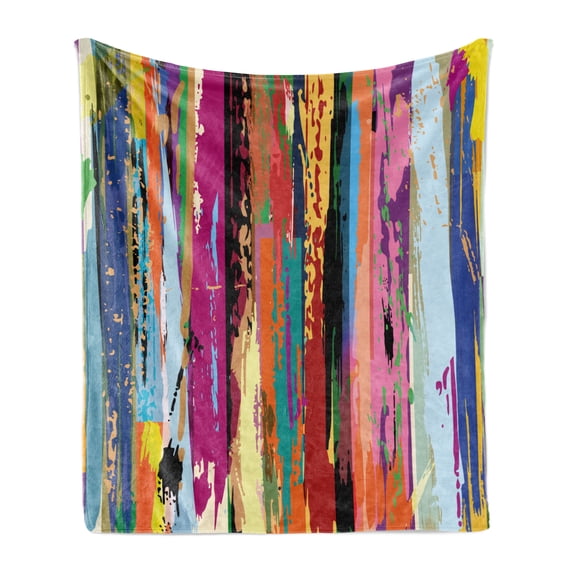 Abstract Soft Flannel Fleece Throw Blanket, Multicolored Expressionist Work of Art Vibrant Rainbow Design Tainted Pattern, Cozy Plush for Indoor and Outdoor Use, 70" x 90", Multicolor, by Ambesonne