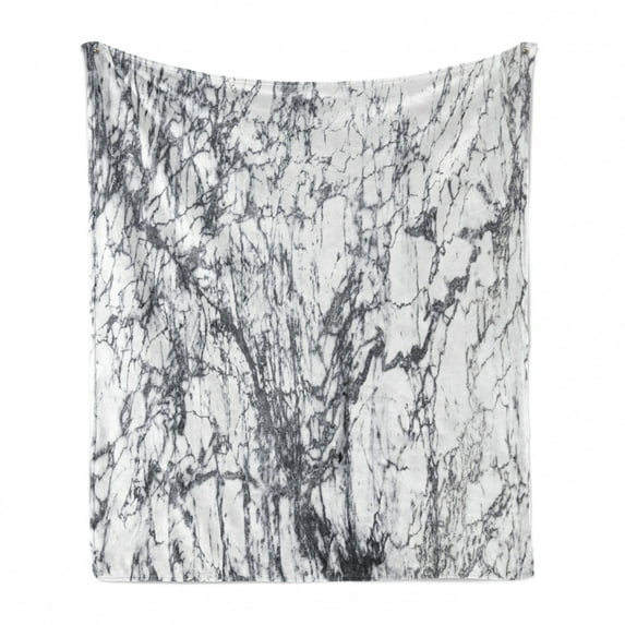 Abstract Soft Flannel Fleece Throw Blanket, Murky Marble Rock Motifs with Fractal Abstract and Print, Cozy Plush for Indoor and Outdoor Use, 70" x 90", Grey White, by Ambesonne