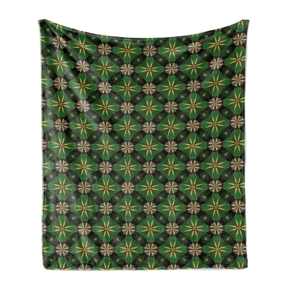 Abstract Soft Flannel Fleece Throw Blanket, Nature Toned Motifs Mosaic Pattern Antique Geometric and Floral Art Composition, Cozy Plush for Indoor and Outdoor Use, 70" x 90", Multicolor, by Ambesonne