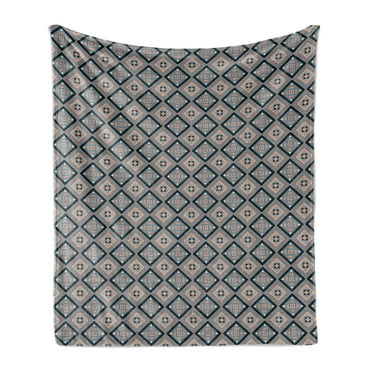 Abstract Soft Flannel Fleece Throw Blanket, Nested Geometric Shapes with Stripes, Cozy Plush for Indoor and Outdoor Use, 70" x 90", Indigo Salmon, by Ambesonne