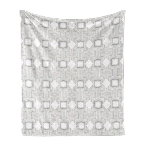 Abstract Soft Flannel Fleece Throw Blanket, Optical Futuristic Pattern Design with Modern and Geometric Elements, Cozy Plush for Indoor and Outdoor Use, 70" x 90", Grey Beige and White, by Ambesonne