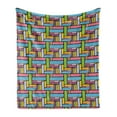 thumbnail image 1 of Abstract Soft Flannel Fleece Throw Blanket, Ornamental Squared Design Colorful Retro Pattern Stars Swirls Lines Dots, Cozy Plush for Indoor and Outdoor Use, 70" x 90", Multicolor, by Ambesonne, 1 of 5