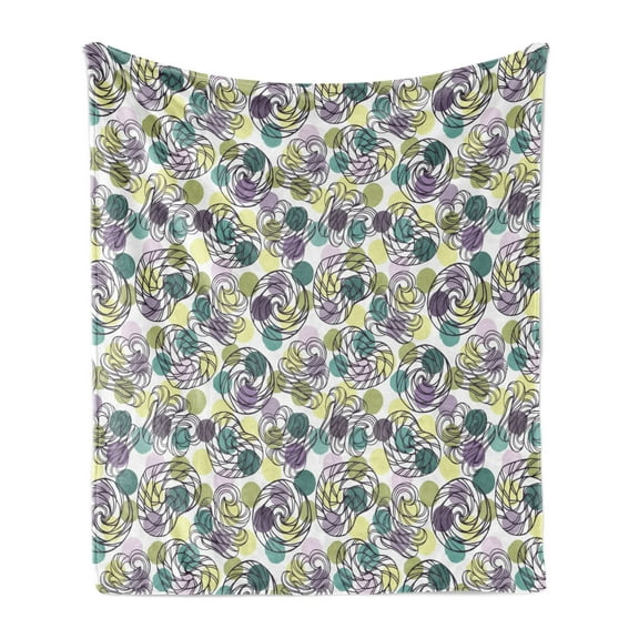 Abstract Soft Flannel Fleece Throw Blanket, Outline Lollipop Candy Spiral Sweets on Pastel Color Polka Dot Background, Cozy Plush for Indoor and Outdoor Use, 50" x 60", Multicolor, by Ambesonne