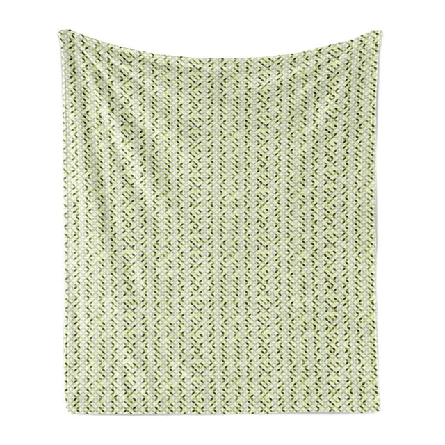 Abstract Soft Flannel Fleece Throw Blanket, Overlapping Circles in Green and Grey Shades Abstract Symmetric Tile, Cozy Plush for Indoor and Outdoor Use, 50" x 60", Green Pale Grey White, by Ambesonne