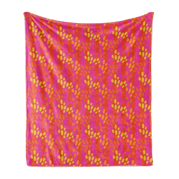 Abstract Soft Flannel Fleece Throw Blanket, Paintbrush Hits in Vibrant Colors Vivid Splatters, Cozy Plush for Indoor and Outdoor Use, 50" x 60", Hot Pink Earth Yellow, by Ambesonne
