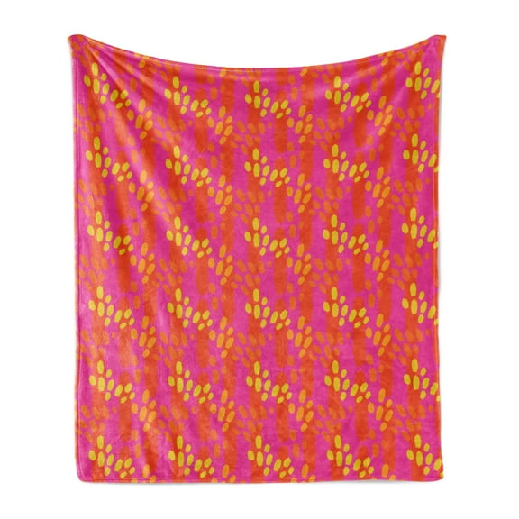 Abstract Soft Flannel Fleece Throw Blanket, Paintbrush Hits in Vibrant Colors Vivid Splatters, Cozy Plush for Indoor and Outdoor Use, 70" x 90", Hot Pink Earth Yellow, by Ambesonne