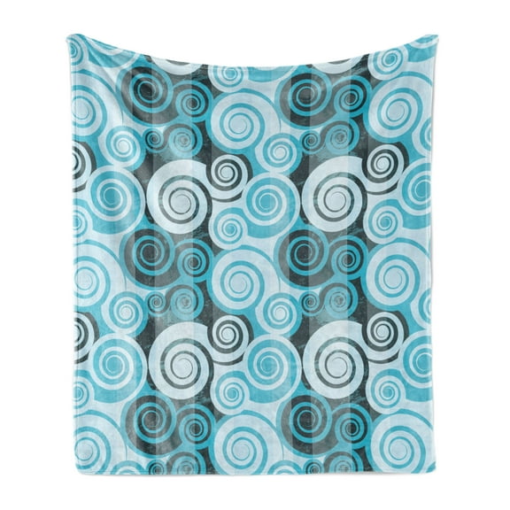 Abstract Soft Flannel Fleece Throw Blanket, Pastel Grunge Toned Spiraling Circles Surreal Marine Modern Oval Shapes, Cozy Plush for Indoor and Outdoor Use, 70" x 90", Sky Blue Grey Teal, by Ambesonne