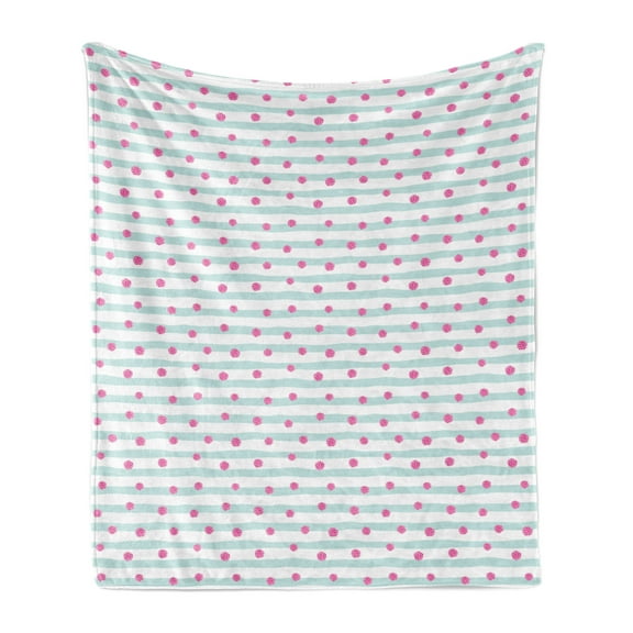 Abstract Soft Flannel Fleece Throw Blanket, Pastel Hand Drawn Horizontal Stripes and Stained Like Round Blobs, Cozy Plush for Indoor and Outdoor Use, 50" x 60", Pale Seafoam Pink, by Ambesonne