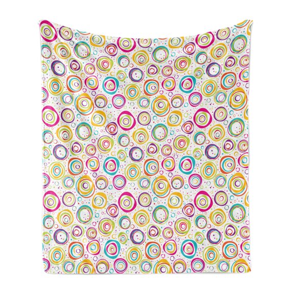 Abstract Soft Flannel Fleece Throw Blanket, Pattern with Circles and Dots Bubble Rings Spotted Springtime Enjoyment Theme, Cozy Plush for Indoor and Outdoor Use, 50" x 60", Multicolor, by Ambesonne
