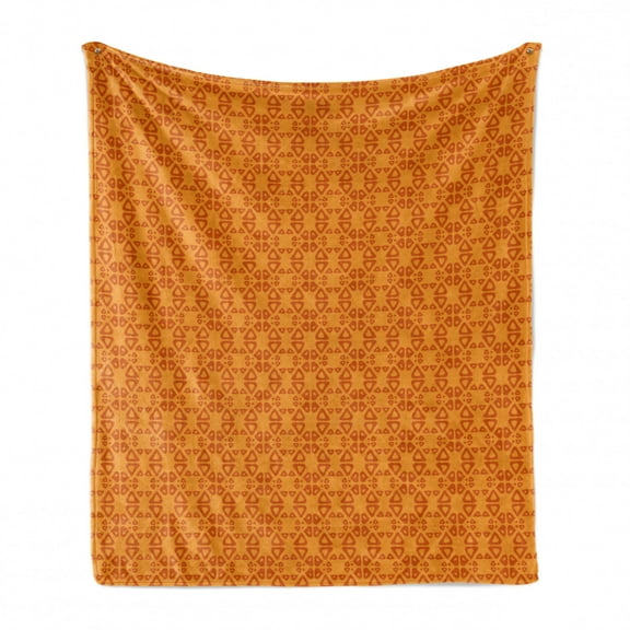 Abstract Soft Flannel Fleece Throw Blanket, Pattern of Tribal Inspired Triangular Motifs in Tangerine Tones, Cozy Plush for Indoor and Outdoor Use, 50" x 60", Marigold Burnt Orange, by Ambesonne