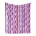 thumbnail image 1 of Abstract Soft Flannel Fleece Throw Blanket, Pattern with Vertical Wavy Lines and Little Buble Circles Print, Cozy Plush for Indoor and Outdoor Use, 50" x 70", Pale Pink Baby Pink, by Ambesonne, 1 of 6
