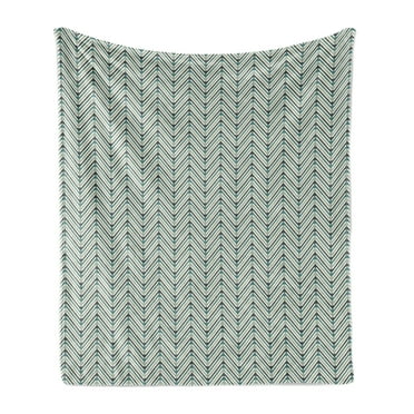 Abstract Soft Flannel Fleece Throw Blanket, Pattern of Zigzags Geometric Details, Cozy Plush for Indoor and Outdoor Use, 50" x 60", Sage Green Cadet Blue, by Ambesonne