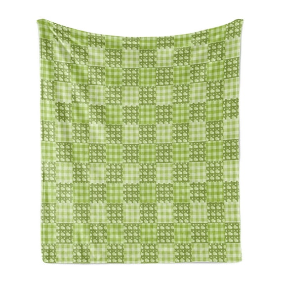 Abstract Soft Flannel Fleece Throw Blanket, Polka Dots and Checkered Pattern Textured Patchwork Simplistic Artwork, Cozy Plush for Indoor and Outdoor Use, 50" x 60", Lime and Pale Green, by Ambesonne