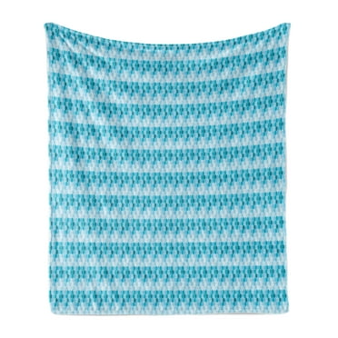 Abstract Soft Flannel Fleece Throw Blanket, Pool Tile Look Honeycomb Rhythmic Illustration, Cozy Plush for Indoor and Outdoor Use, 50" x 70", Sea Blue Blue, by Ambesonne