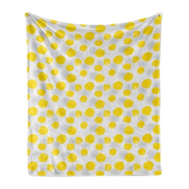 Abstract Soft Flannel Fleece Throw Blanket, Quirky Shapes and Dotted Rounds with Unusual Simple Stars Pattern, Cozy Plush for Indoor and Outdoor Use, 60" x 80", Mustard Pale Taupe White, by Ambesonne