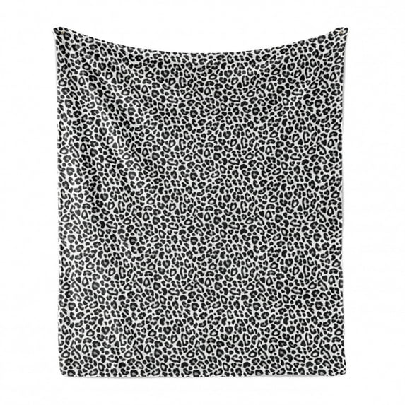 Abstract Soft Flannel Fleece Throw Blanket, Repeated Concept of Distinctive Dark Spotted Leopard Jaguar Animal Printing, Cozy Plush for Indoor and Outdoor Use, 60" x 80", Grey and White, by Ambesonne