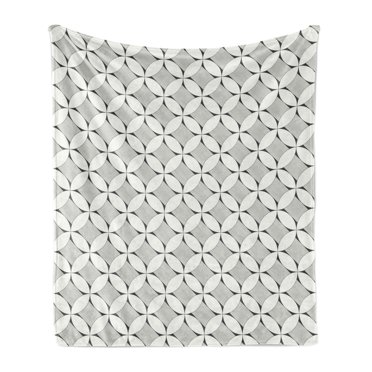 Abstract Soft Flannel Fleece Throw Blanket, Repeating Circles Retro Style Composition of Geometrical Rhombus Like Motifs, Cozy Plush for Indoor and Outdoor Use, 60" x 80", Ivory Dimgray, by Ambesonne