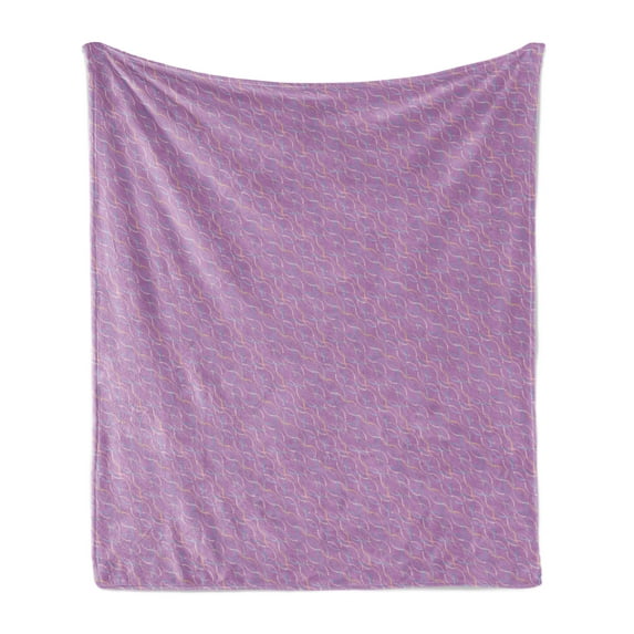 Abstract Soft Flannel Fleece Throw Blanket, Repeating Dots Wavy Stripes Connected in Pastel Tones Illustration, Cozy Plush for Indoor and Outdoor Use, 70" x 90", Pale Lilac Multicolor, by Ambesonne