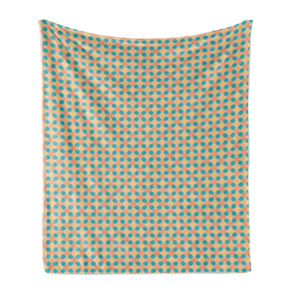 Abstract Soft Flannel Fleece Throw Blanket, Repeating Print of Round Shapes in Various Colors, Cozy Plush for Indoor and Outdoor Use, 70" x 90", Mustard Mustard, by Ambesonne