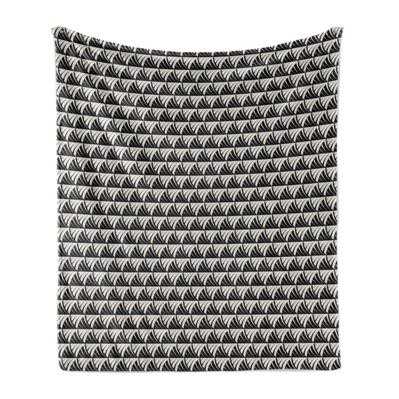 Abstract Soft Flannel Fleece Throw Blanket, Repeating Stripes with Curved Line Motifs Modern Art Style Tile Design, Cozy Plush for Indoor and Outdoor Use, 50" x 70", Beige Charcoal Grey, by Ambesonne