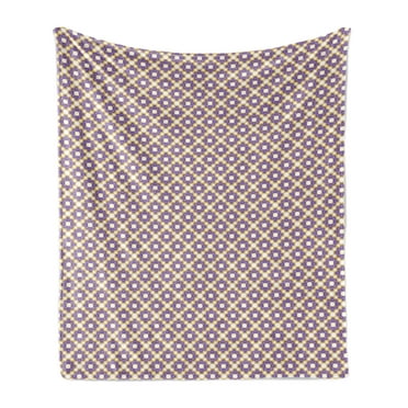 Abstract Soft Flannel Fleece Throw Blanket, Repetitive Retro Geometric Triangles Mosaic Cube Pattern, Cozy Plush for Indoor and Outdoor Use, 50" x 70", Blue Violet Pale Camel, by Ambesonne