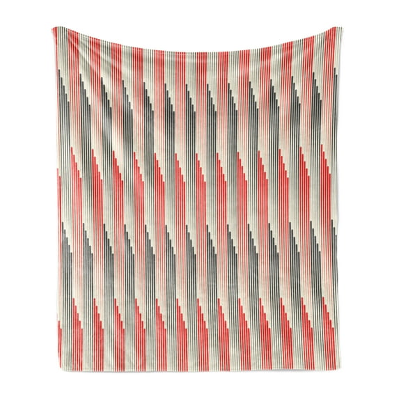 Abstract Soft Flannel Fleece Throw Blanket, Retro Style Bicolor Composition with Vertical Stripes Futuristic, Cozy Plush for Indoor and Outdoor Use, 60" x 80", Grey and Scarlet, by Ambesonne