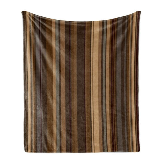 Abstract Soft Flannel Fleece Throw Blanket, Retro Vertical Striped Background in Different Shades of Earthen Tones Image, Cozy Plush for Indoor and Outdoor Use, 50" x 60", Tan and Brown, by Ambesonne