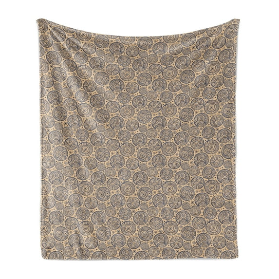 Abstract Soft Flannel Fleece Throw Blanket, Rhythmic Circles Dots Arrangement on Pastel Background Print, Cozy Plush for Indoor and Outdoor Use, 50" x 70", Pastel Brown Purpleblue, by Ambesonne