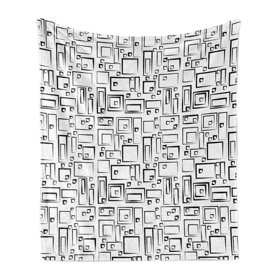 Abstract Soft Flannel Fleece Throw Blanket, Rhythmic Monochrome Unfinished Geometric Details in Modern Style Print, Cozy Plush for Indoor and Outdoor Use, 60" x 80", Charcoal Grey White, by Ambesonne