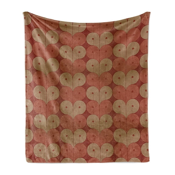 Abstract Soft Flannel Fleece Throw Blanket, Rhythmic Motifs Illustration of Retro Geometrical Striped Swirls, Cozy Plush for Indoor and Outdoor Use, 50" x 70", Paprika Camel, by Ambesonne