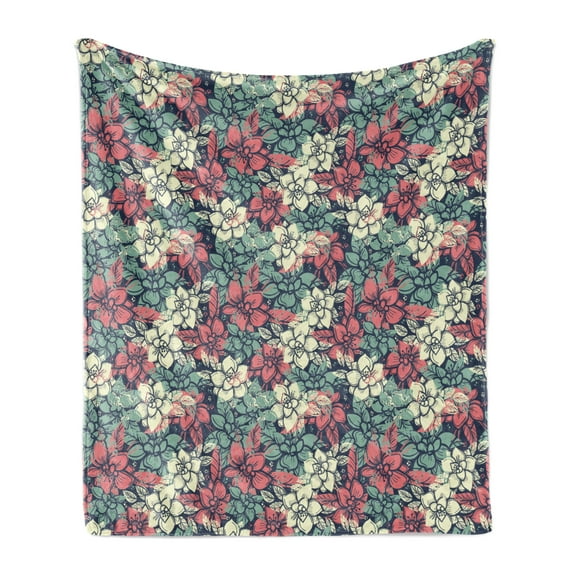 Abstract Soft Flannel Fleece Throw Blanket, Romantic Garden Pattern with Flowers Vintage and Hippie Summer Bouquet, Cozy Plush for Indoor and Outdoor Use, 60" x 80", Multicolor, by Ambesonne